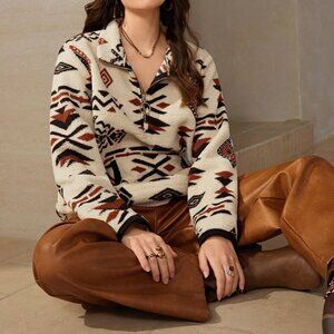 Multicolor Casual Women's Half-Zip Sweatshirt